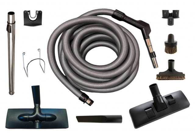 Black central vacuum accessory set, 9.1 m, without lock - PAK-NEW-BK-30